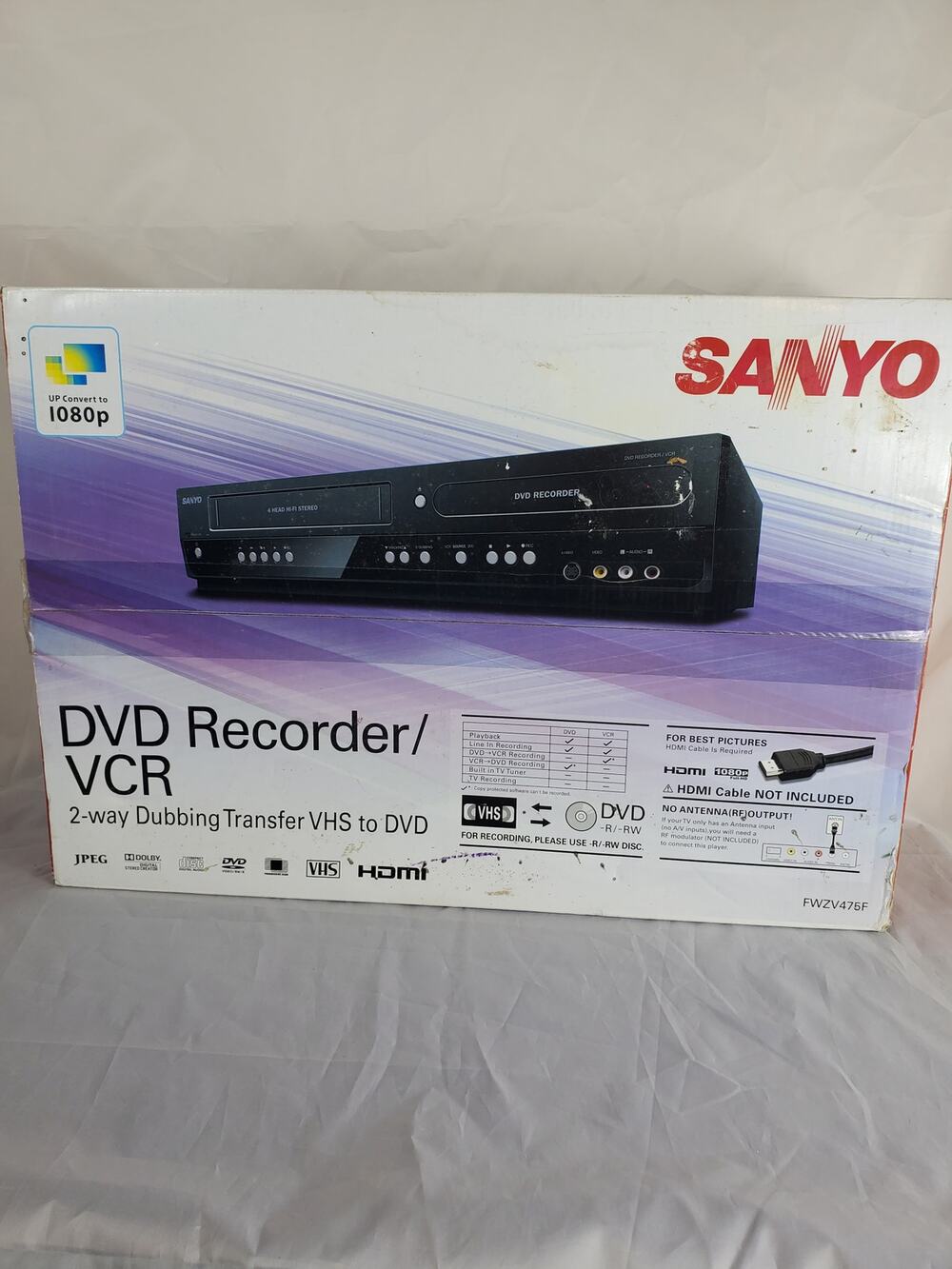 SANYO FWZV475F VCR DVD Recorder Combo Converter VHS to DVD Remote - BRAND NEW